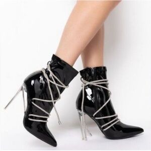 Alessi Black Patent Leather Ankle Boots